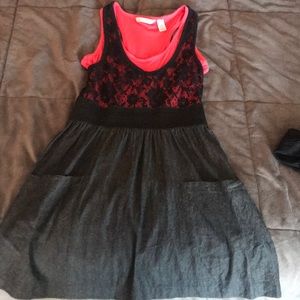 Coral/ black lace dress
